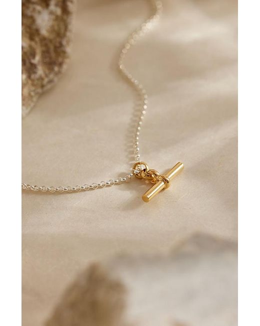 Tilly Sveaas Brown Silver Belcher Chain T-bar Necklace