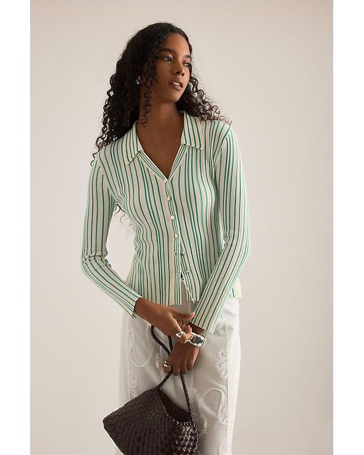 laagam Natural Giulia Stripe Collared Cardigan