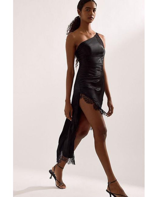Anthropologie Black Bardot Rayner Asymmetric Lace-Trim Midi Dress