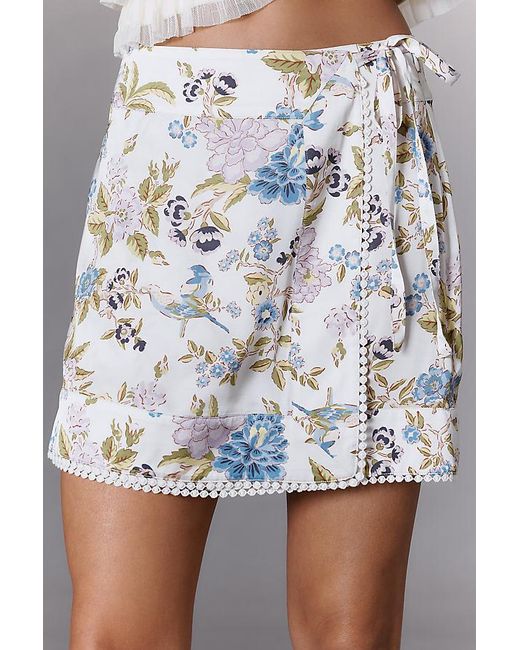 Maeve Multicolor Printed Satin Mini Wrap Skirt