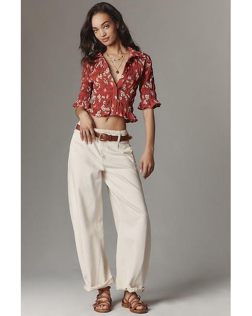 Maeve Gray Ruffle Button-Front Top