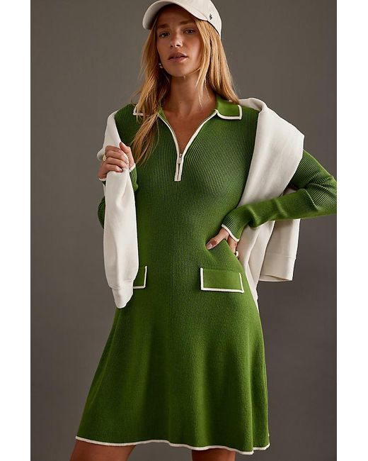 Anthropologie Luna Long-Sleeve Zip-Front Knit Midi Dress in Green | Lyst UK