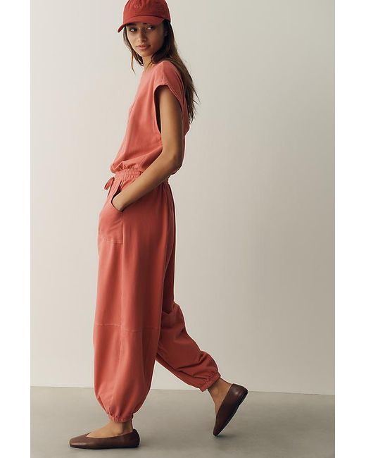 Daily Practice Red Short Sleeve Knit Jumpsuit