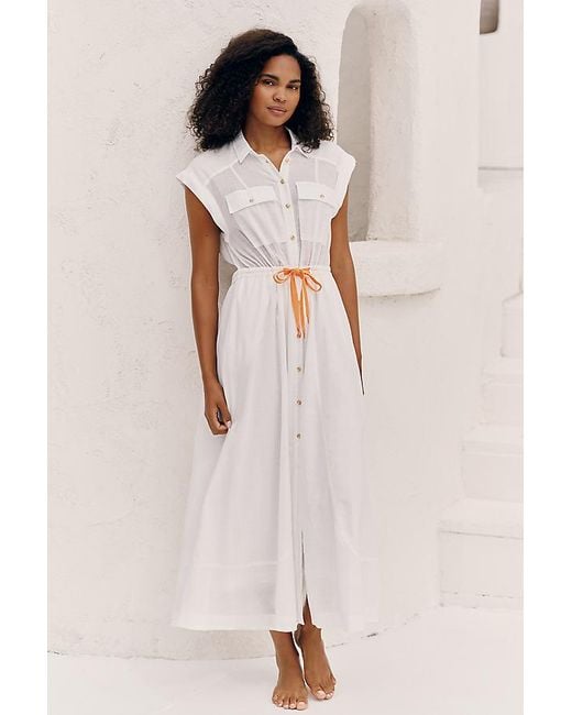 Celandine Natural Tie-Waist Maxi Shirt Dress