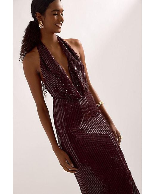 Bardot Purple Nola Sequin Cowl-Neck Maxi Dress