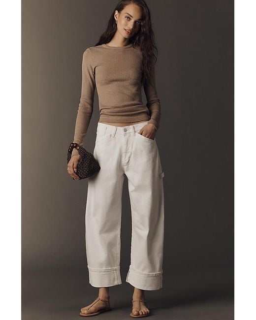Pilcro White The Kayden High-Rise Cuffed Tapered Jeans By
