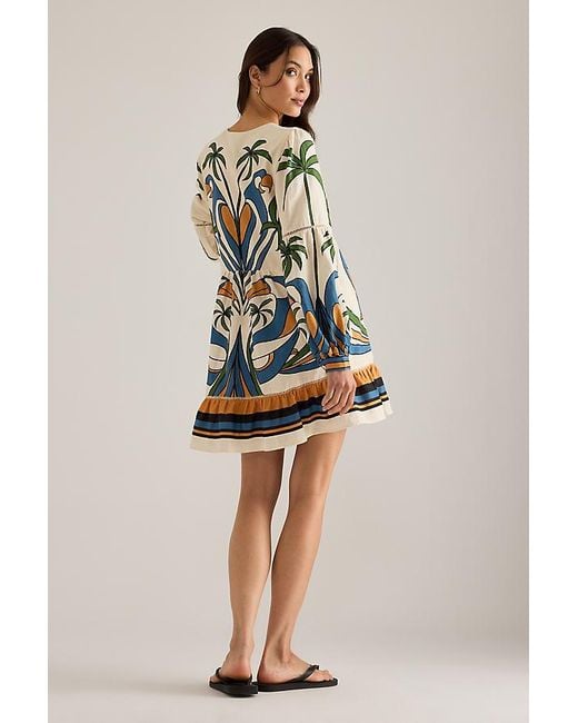 Farm Rio Multicolor Linen-Blend Tropical Print Mini Dress