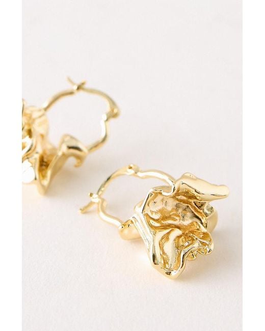By Anthropologie Natural Hammered Hoop Earrings