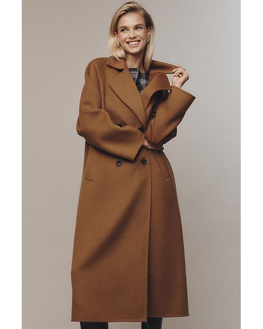 By Anthropologie Brown Double-Breasted Wool-Blend Coat