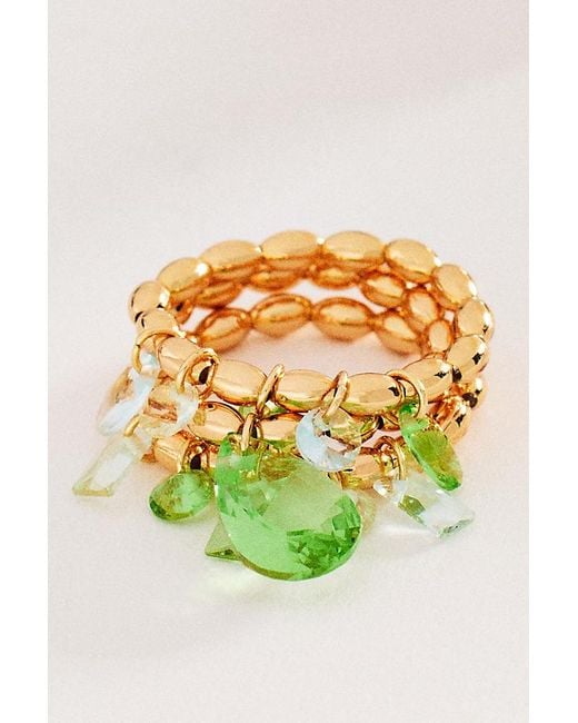 By Anthropologie Green Crystal Stretch Rings, Set Of 3