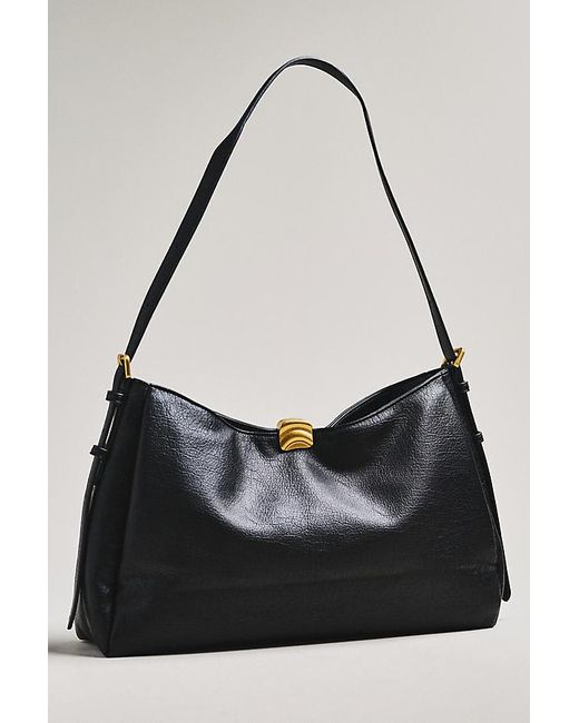 By Anthropologie Black Foldover Slouchy Buckle Shoulder Bag