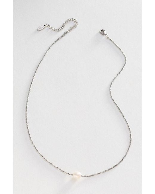 By Anthropologie White Delicate Pearl Pendant Necklace