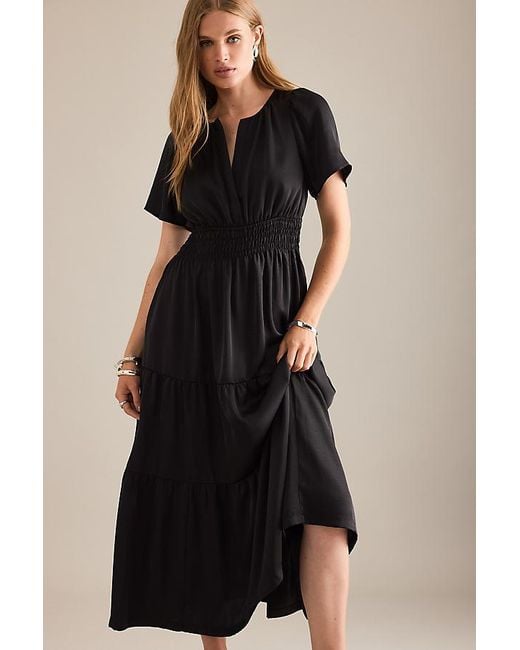 anthropologie black satin dress NWT ANTHROPOLOGIE BLACK PLUNGE SATIN MINI DRESS SIZE 6 main image 0