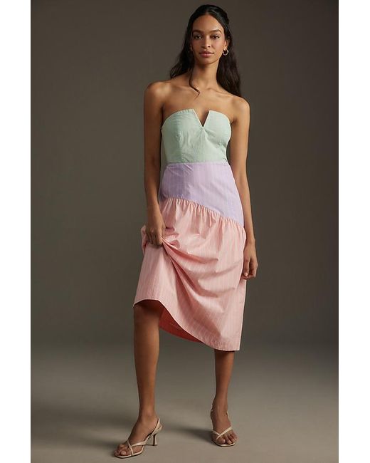 Maeve Multicolor Colourblock Strapless Midi Dress