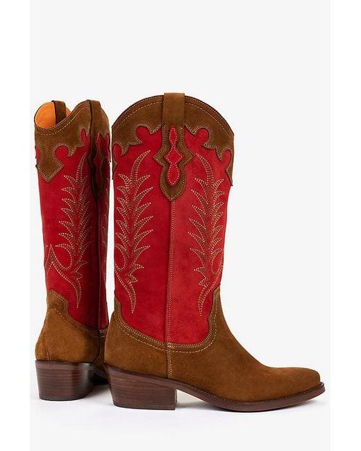 Penelope Chilvers Red Jolene Suede Cowboy Boots
