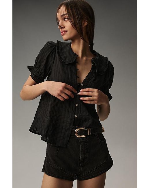 Pilcro Black The Keira Collared Button-Front Blouse By