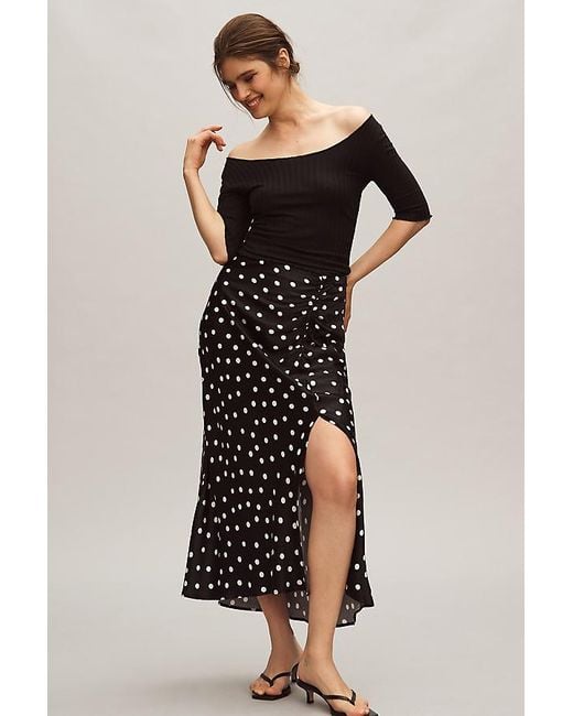 Maeve Multicolor Ruched Side-Slit Midi Slip Skirt
