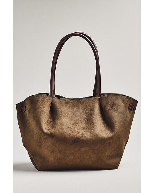 By Anthropologie Brown Faux-Suede Belted Tote Bag