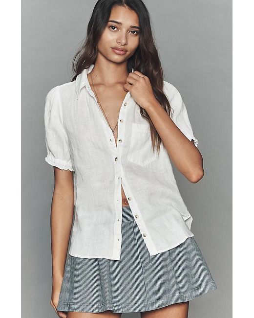Pilcro Gray Aly 100% European Linen Puff-Sleeve Blouse