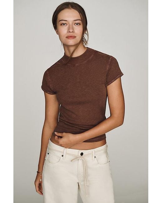 Pilcro Brown Cyris Cotton Modal Turtleneck T-Shirt