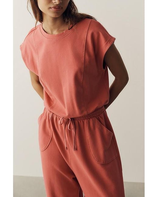 Daily Practice Red Short Sleeve Knit Jumpsuit