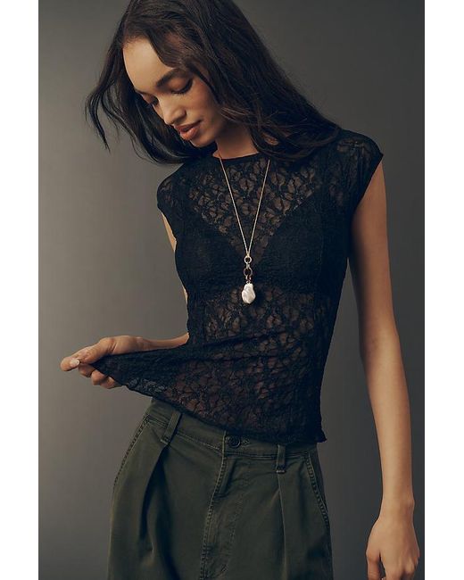 By Anthropologie Blue Sheer Lace Top
