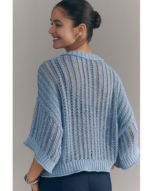By Anthropologie Blue Goldie Corded Mesh Crew-Neck Jumper