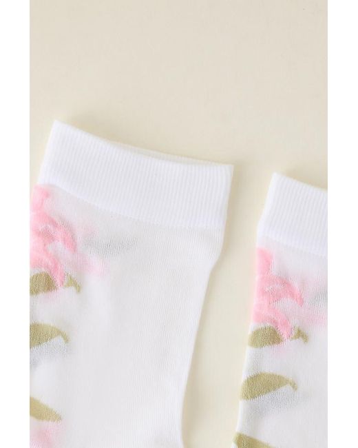 By Anthropologie Pink Floral Sheer Socks