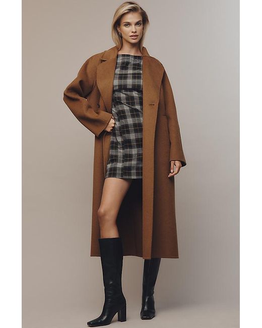 By Anthropologie Brown Double-Breasted Wool-Blend Coat