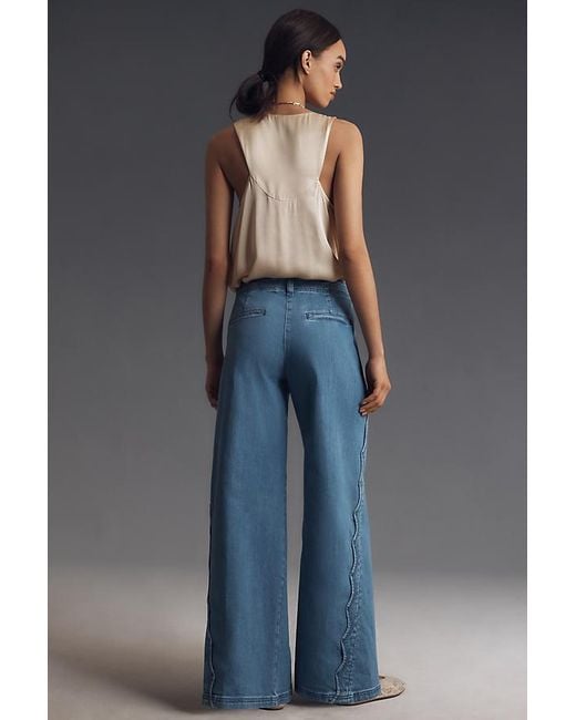 Maeve Blue Scallop-Edge High-Rise Wide-Leg Jeans
