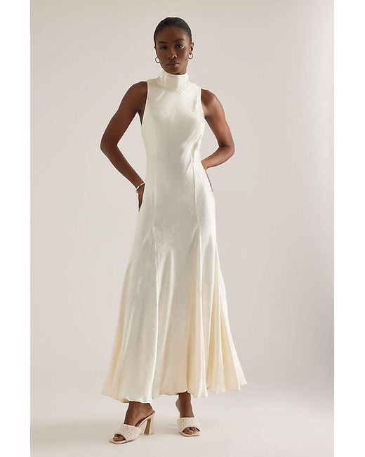 By Anthropologie Natural Joni Jacquard High-Neck Maxi Dress