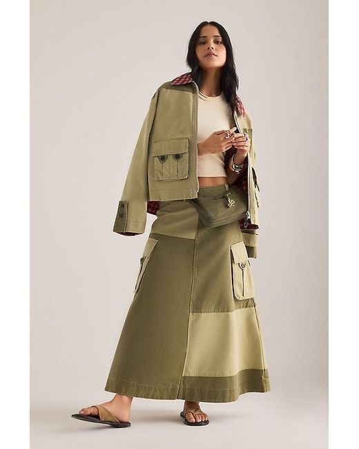 Damson Madder Green Marcelle Colourblock Midi Cargo Skirt