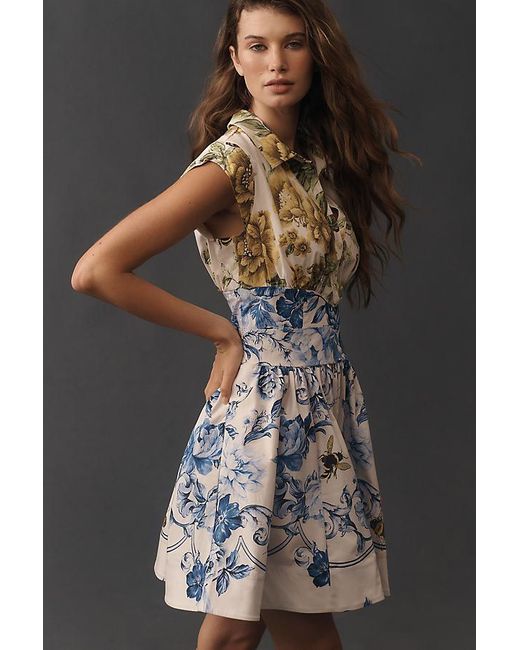 Maeve Black Cap-Sleeve Waisted Mini Shirt Dress