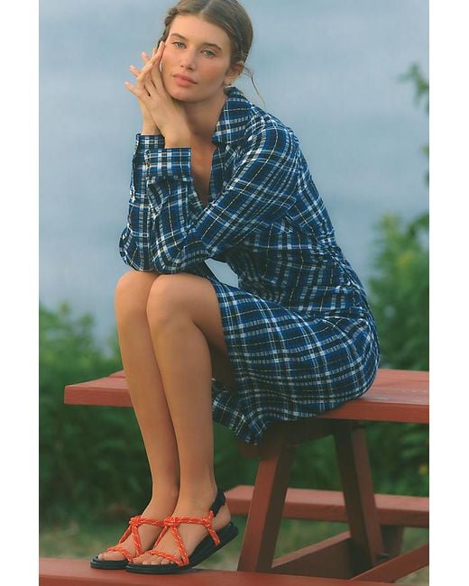 Pilcro Blue Ruched Mini Shirt Dress