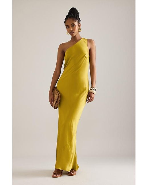 By Anthropologie The Lily One-Shoulder Satin Maxi Slip Dress in Metallic |  Lyst UK