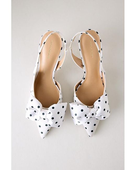 By Anthropologie White Polka Dot Satin Bow Slingback Heels