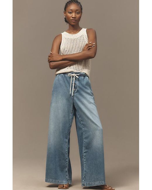 Pilcro Blue Drawstring Pull-On Wide-Leg Jeans