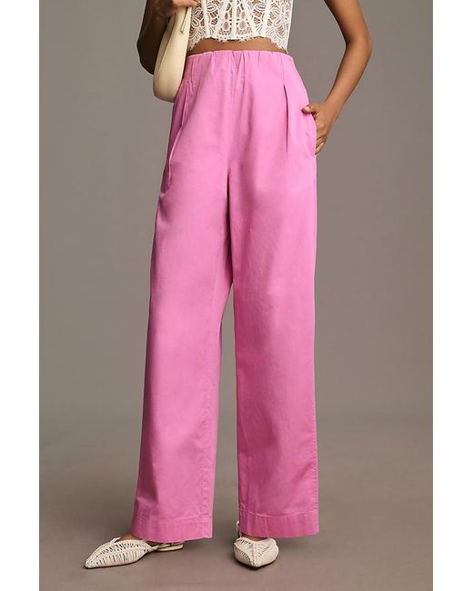 Maeve Pink Pull-on Curved Poplin Trousers