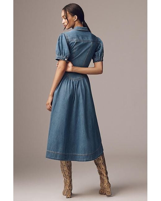 Pilcro Blue Short-Sleeve Denim Midi Shirt Dress