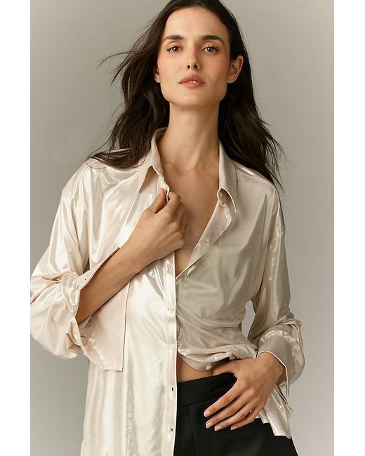 By Anthropologie Brown Metallic Shine Long-Sleeve Shirt