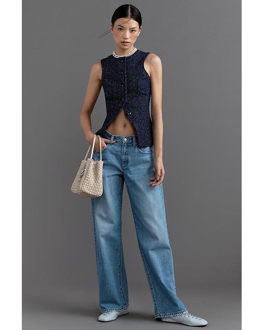 Maeve Blue Tweed Button-Front Vest