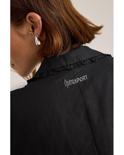 OperaSPORT Black Gia Ruffle Linen-Blend Blazer