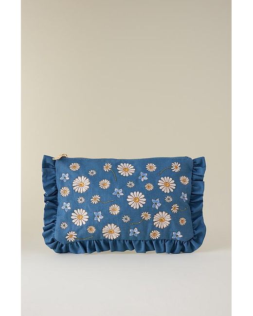 Elizabeth Scarlett Blue Daisy Embroidered Frill Pouch