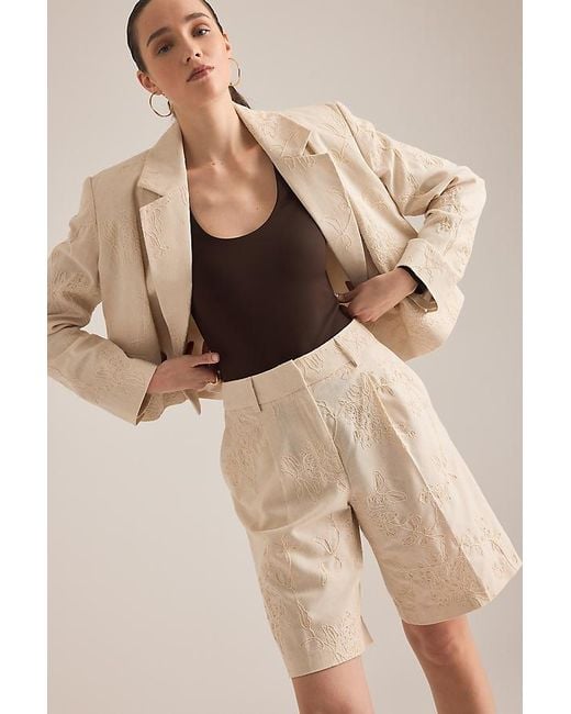Maeve Natural Embroidered Cropped Blazer