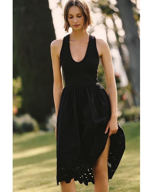 Maeve Black Twofer Tank Cutwork Midi Dress