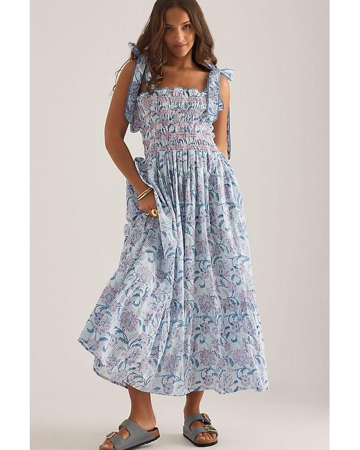 Dilli Grey Blue Yasmin Tie-Strap Midi Dress