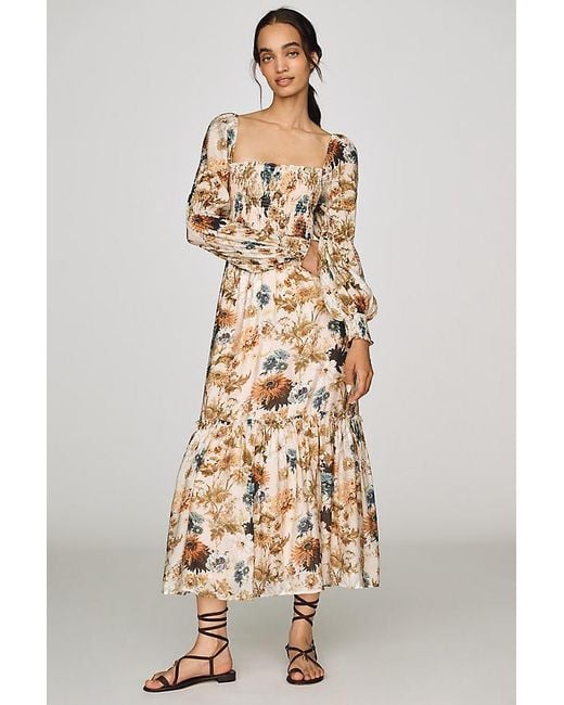 By Anthropologie Natural Puff-Sleeve Midi Dress