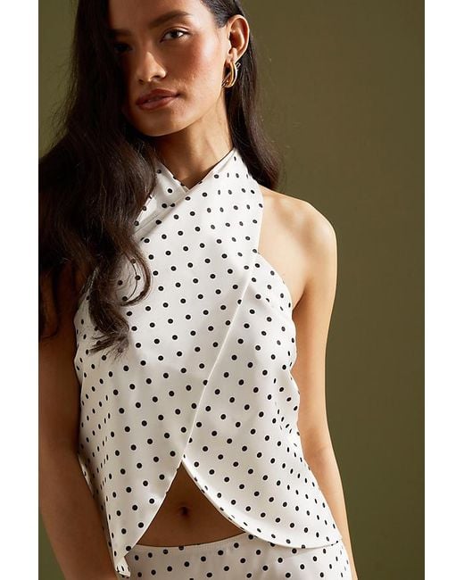 Maeve Green Wrap Satin Halter Neck Top