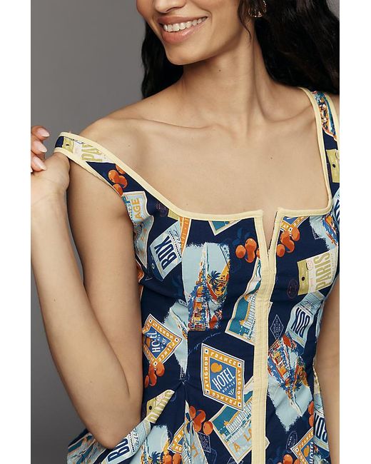 Maeve Multicolor Sleeveless Square-Neck Peplum Tank Top