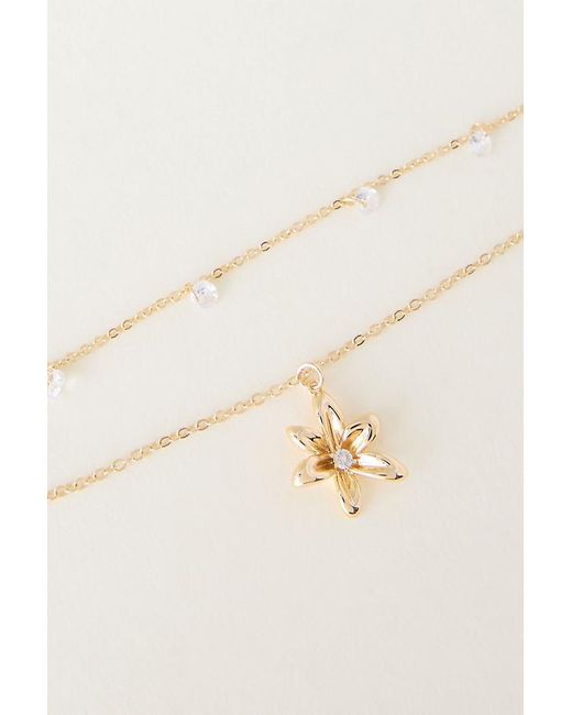 By Anthropologie Natural Plated Layered Floral Necklace